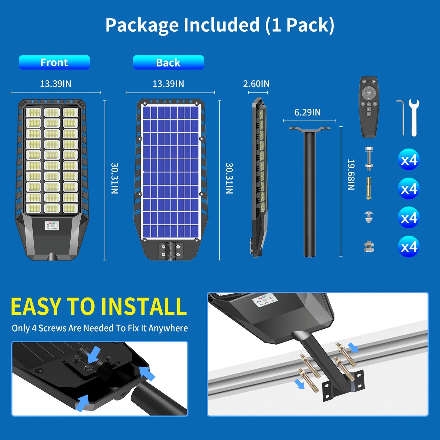 Solar LED Street Light with Intelligent Sensor for Roads & Yards – 25000mAh