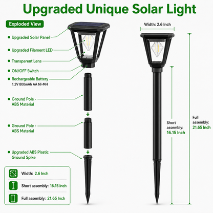 Multi-Style Solar Garden Light for Pathways, Patios & Lawns