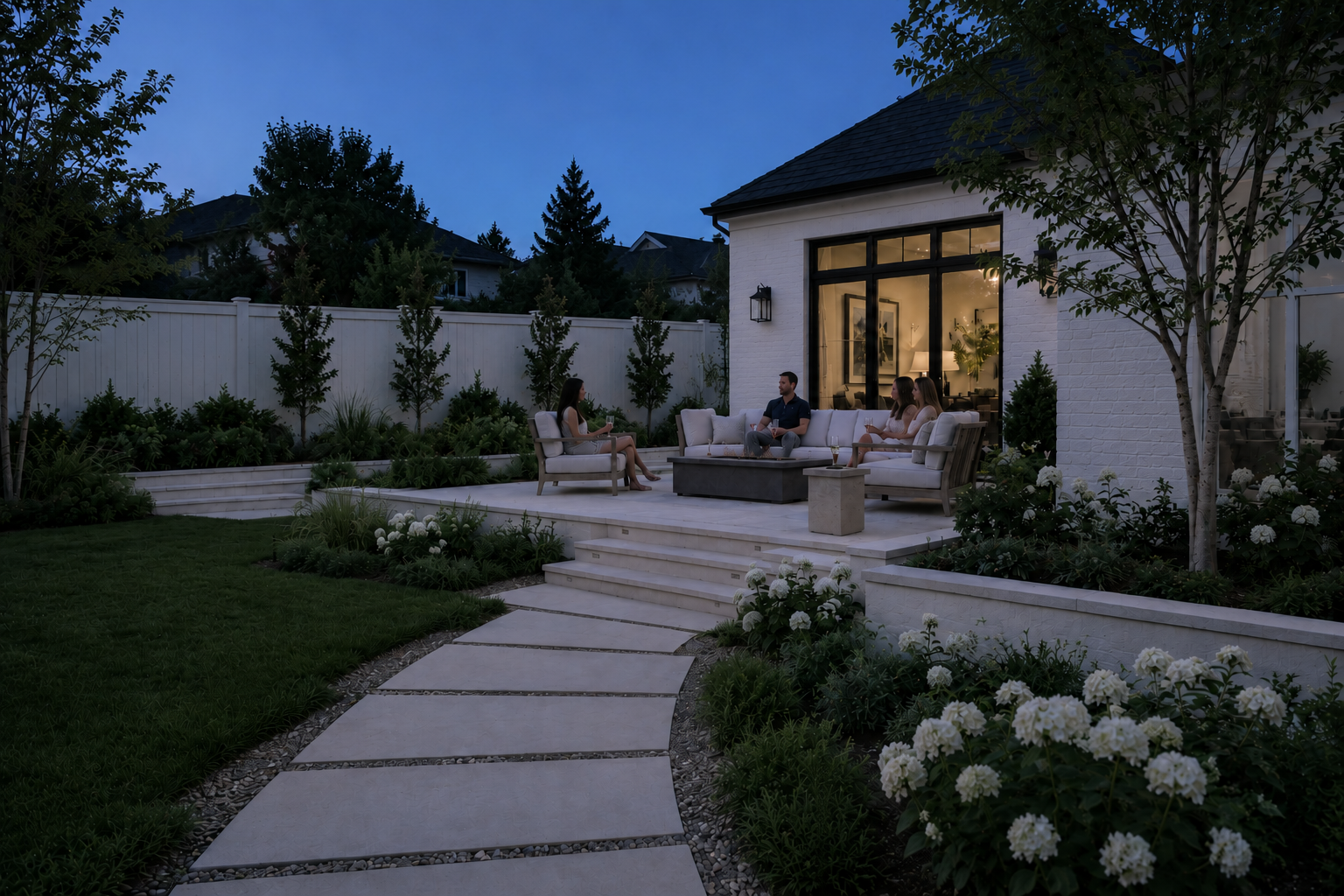 Dark patio before solar outdoor lighting