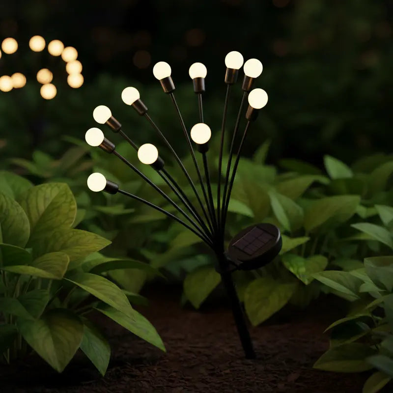 Solar garden light with multiple bulbs on a dark background