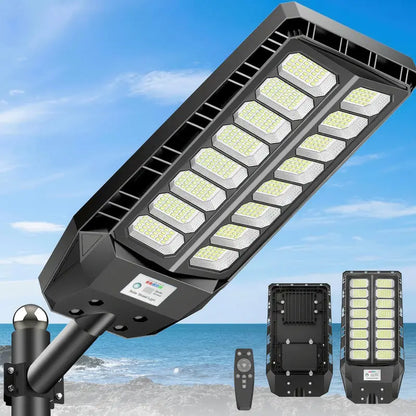 LED street light with remote control on a beach background