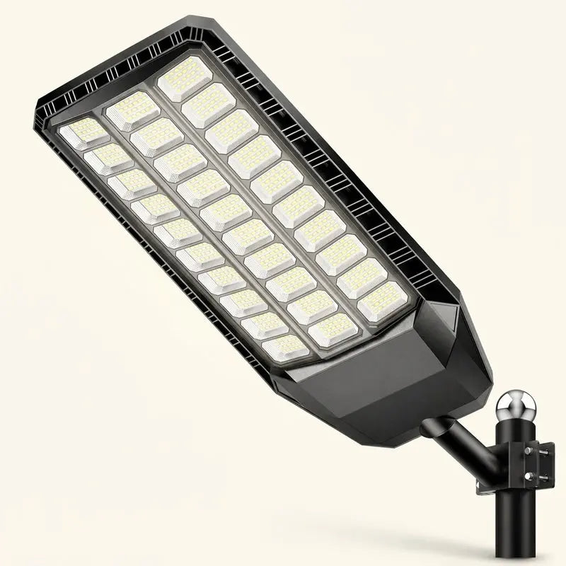 Street light fixture with LED bulbs on a white background