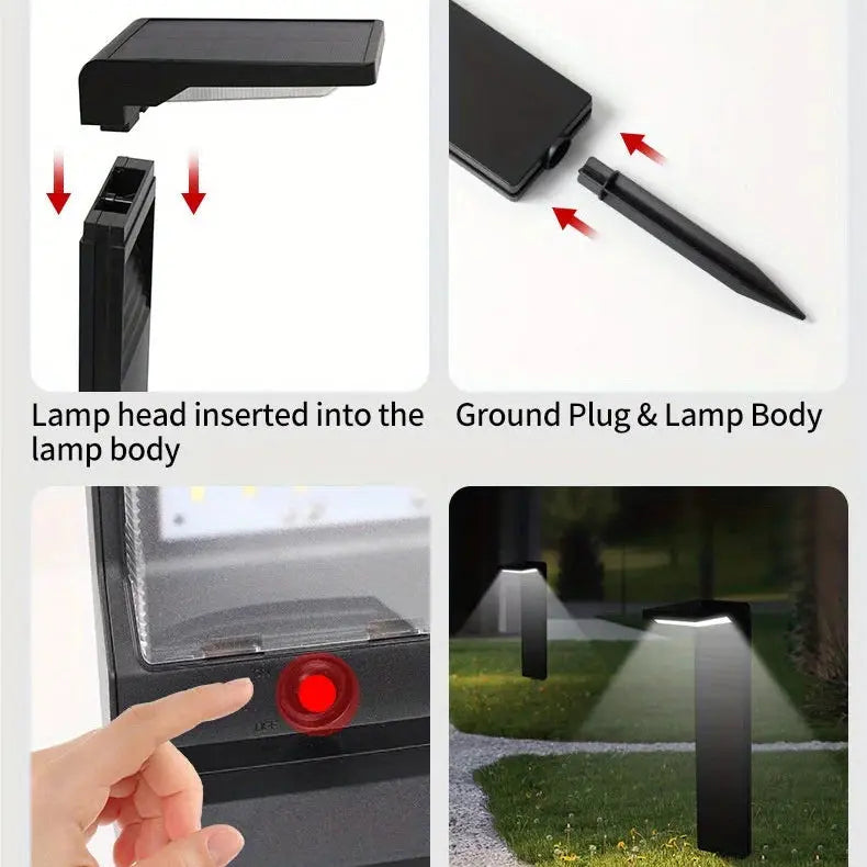 Step-by-step assembly and usage of a lamp with ground plug and lamp body.