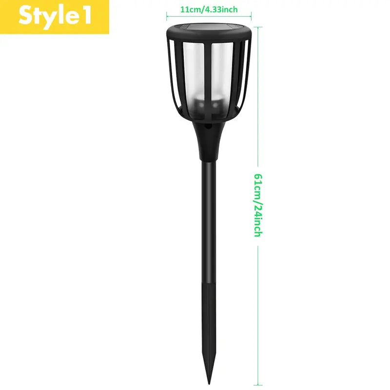 Black solar garden light with dimensions on a white background
