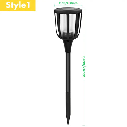 Black solar garden light with dimensions on a white background