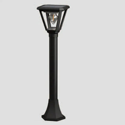 Black outdoor solar lamp post on a light gray background
