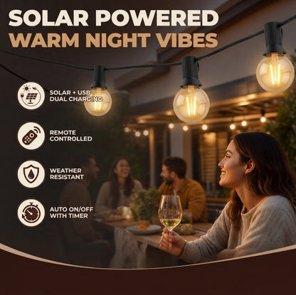 98FT 50 Bulbs Solar G40 Globe String Lights Outdoor Patio
