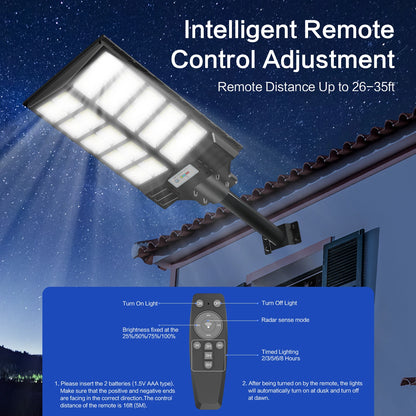 Solar Powered Street Light High Efficiency LED With Motion Sensor Long Runtime Remote Control US Inventory for Roads Yards