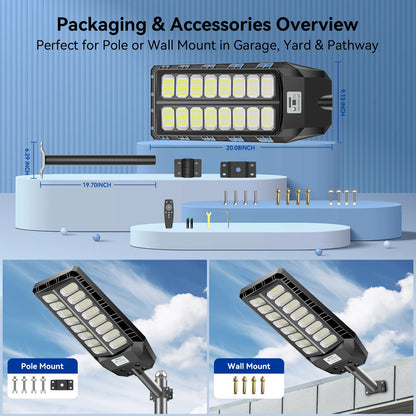 Solar LED Street Light with Motion Sensor for Driveways & Parking Areas – 9000mAh