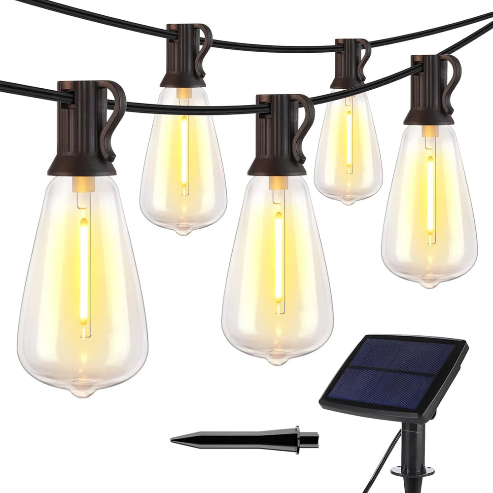 Solar String Lights Outdoor Dimmable ST38 Bulb Waterproof Pendant for Porch Garden Backyard Cafe 50-100FT