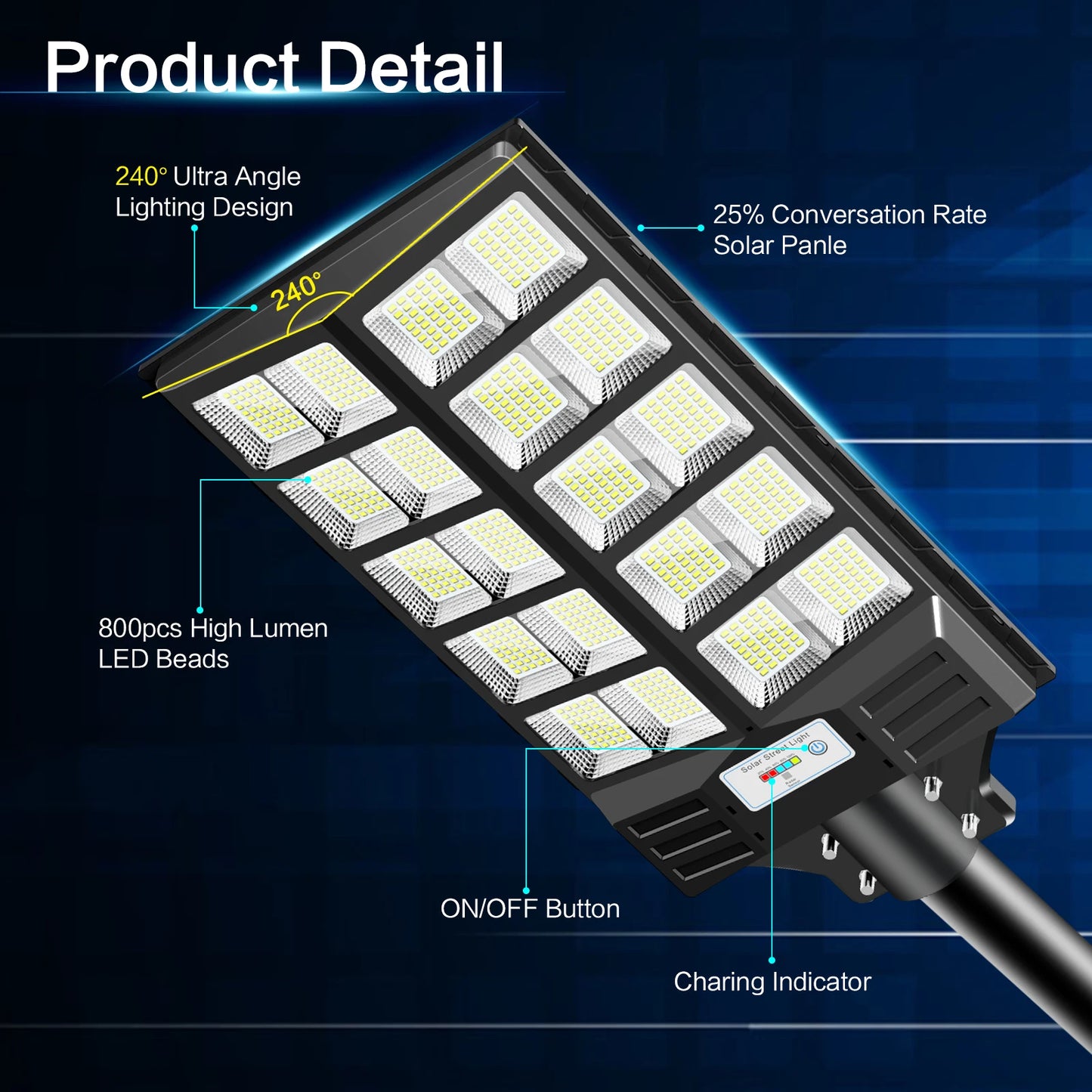 Solar Powered Street Light High Efficiency LED With Motion Sensor Long Runtime Remote Control US Inventory for Roads Yards