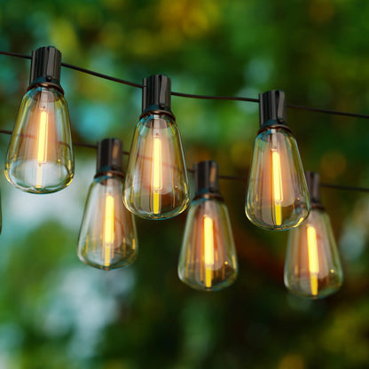 Solar String Lights with ST38 Bulbs for Porches & Backyard Cafes – 50/100 ft