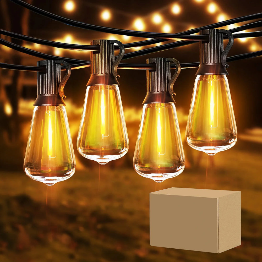 Solar String Lights Outdoor Dimmable ST38 Bulb Waterproof Pendant for Porch Garden Backyard Cafe 50-100FT