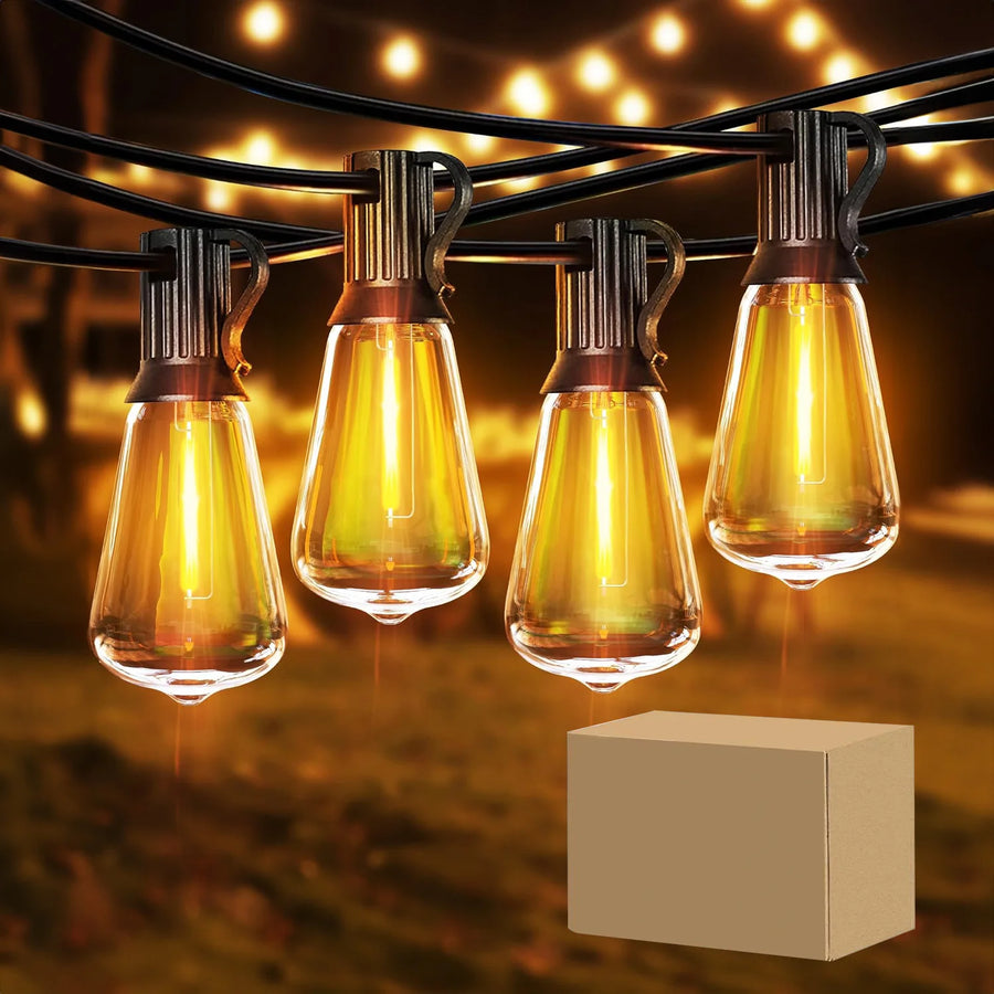 Solar String Lights Outdoor Dimmable ST38 Bulb Waterproof Pendant for Porch Garden Backyard Cafe 50-100FT