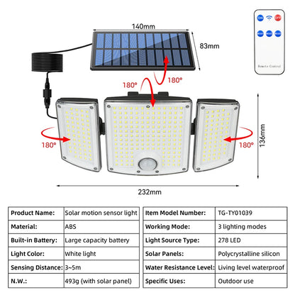 New Modern Outdoor LED Garden ABS Material 278 6000K Daylight Solar Wall Light Human Body Sensing IP65 Waterproof 1-Year