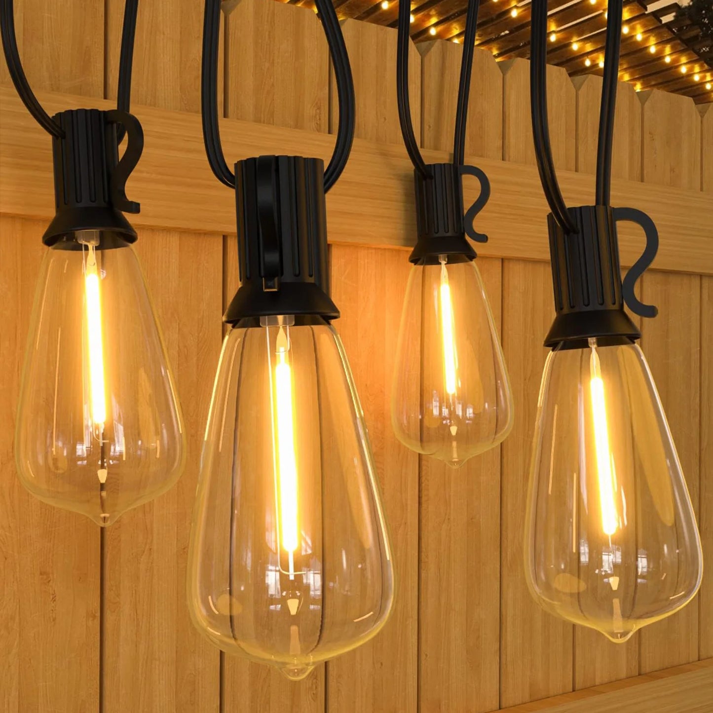Solar String Lights with ST38 Bulbs for Porches & Backyard Cafes – 50/100 ft