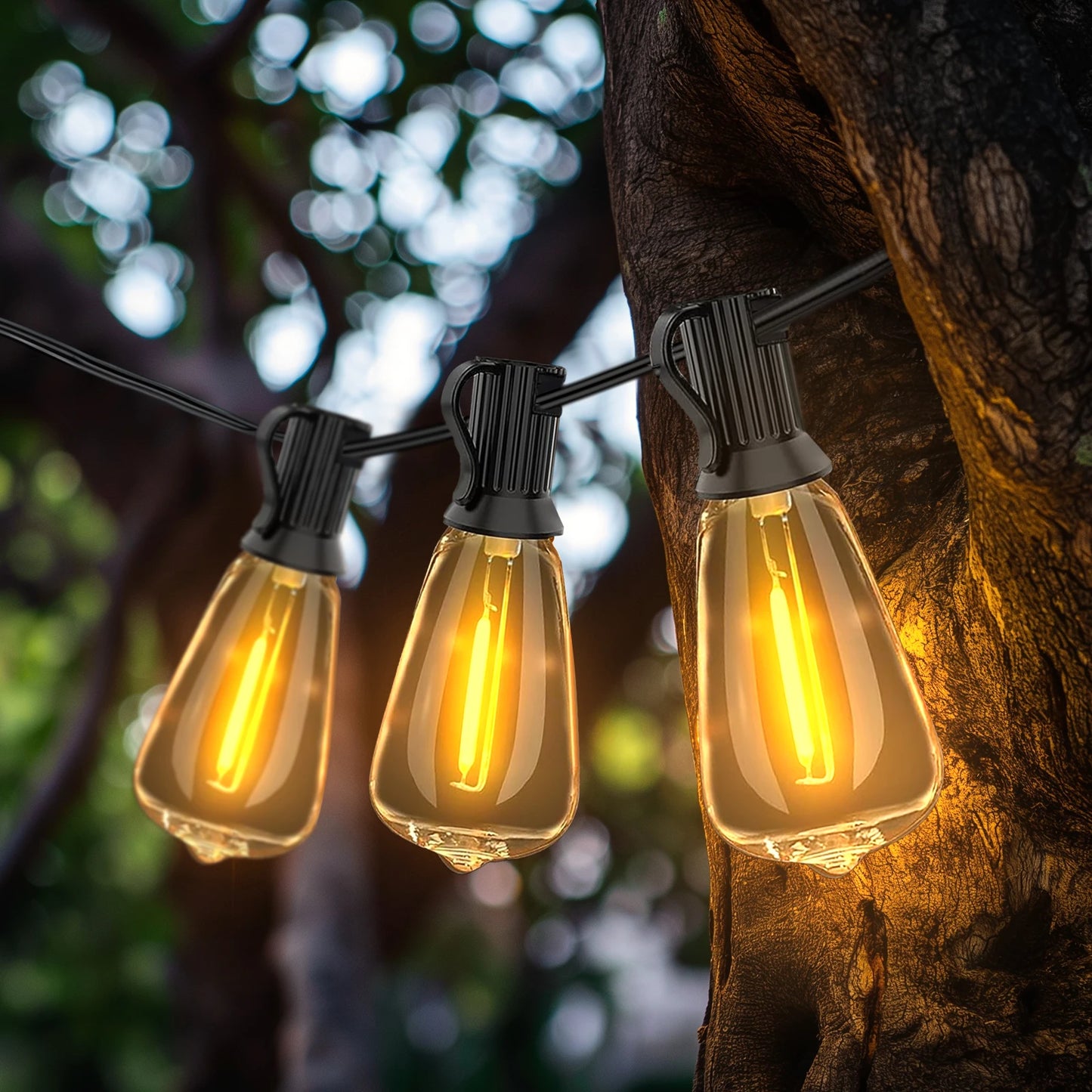 Solar String Lights with ST38 Bulbs for Porches & Backyard Cafes – 50/100 ft