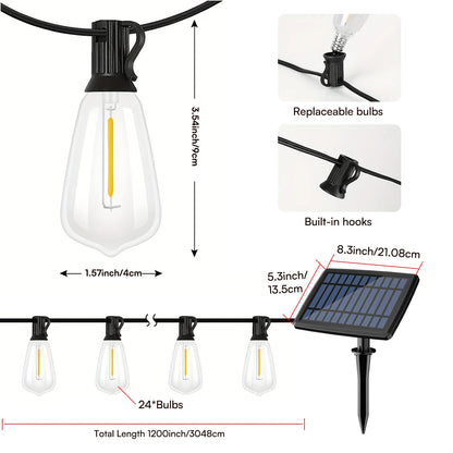 Solar String Lights with ST38 Bulbs for Porches & Backyard Cafes – 50/100 ft