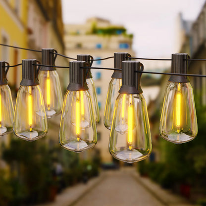 Solar String Lights with ST38 Bulbs for Porches & Backyard Cafes – 50/100 ft