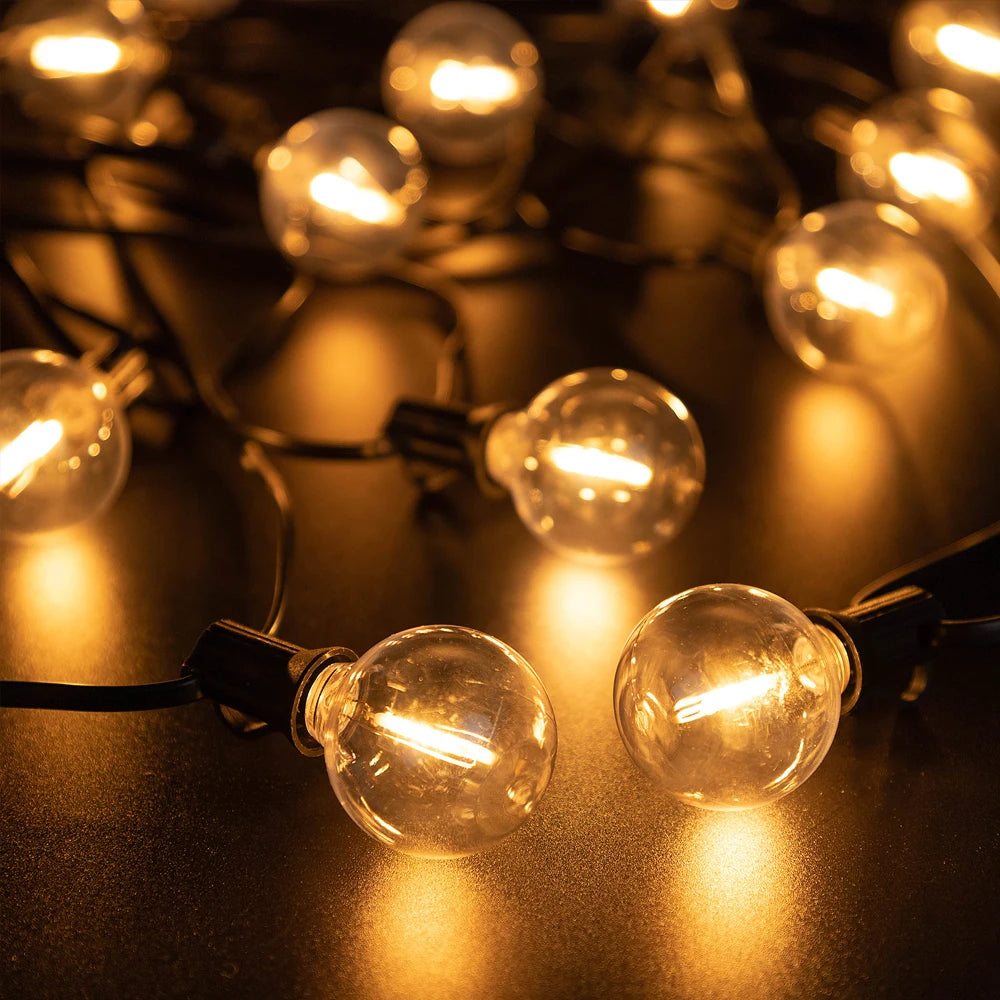 Solar G40 Globe String Lights for Patios & Backyard Bistros – 33/49/59 ft