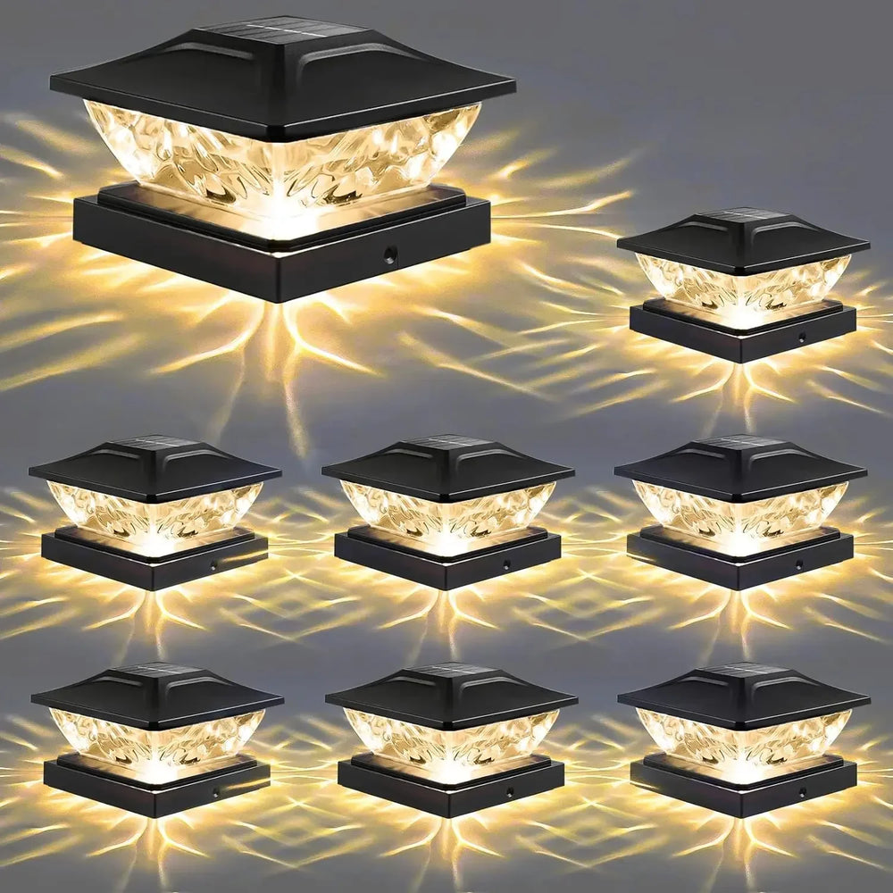 Solar Pillar Lights Outdoor Waterproof LED Column Lamp for Villa Gate Fence Post Head House Garden 2-10 Pack