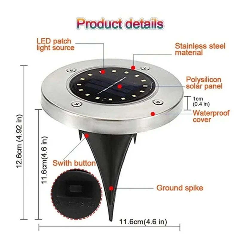 Solar In-Ground Disk Lights for Gardens & Lawn Edges – 20 LED, 1/4/8 Pack