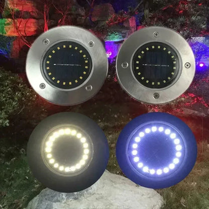 Solar In-Ground Disk Lights for Gardens & Lawn Edges – 20 LED, 1/4/8 Pack