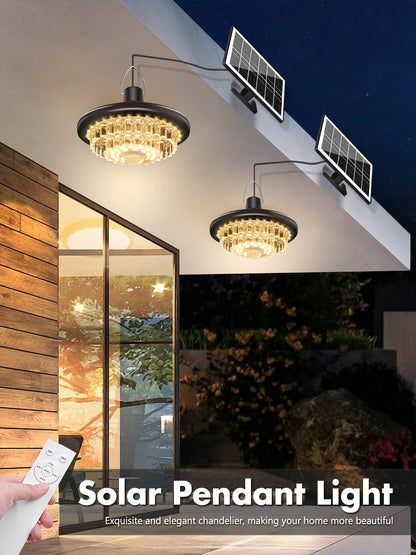 Waterproof Crystal Solar Pendent Light LED Solar Light Outdoor with Adjustable Color Changing Solar Garden Lamp for Gazebo Barn