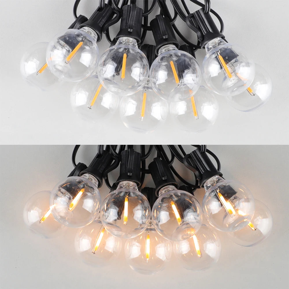 Solar G40 Globe String Lights for Patios & Backyard Bistros – 33/49/59 ft