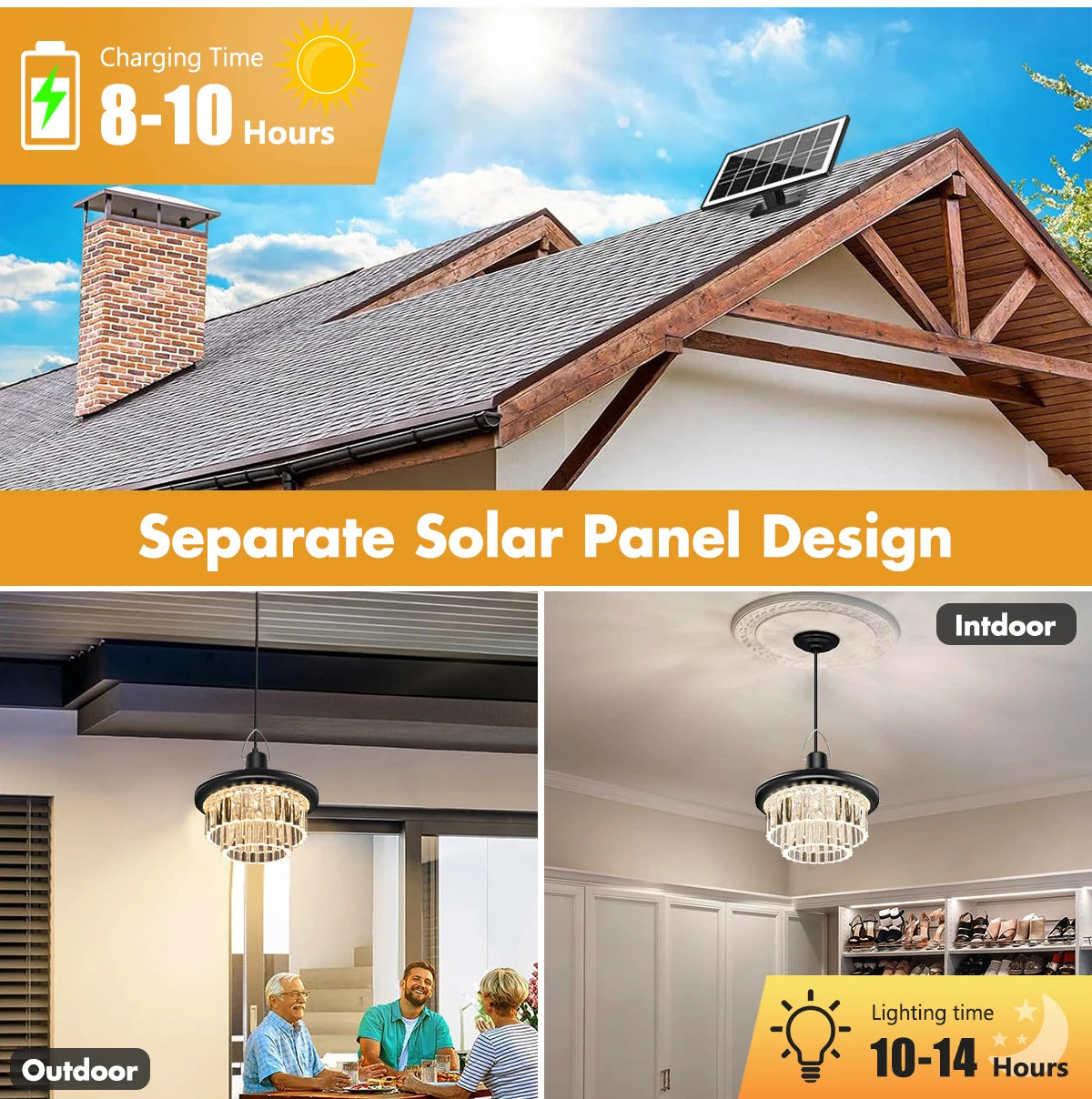 Waterproof Crystal Solar Pendent Light LED Solar Light Outdoor with Adjustable Color Changing Solar Garden Lamp for Gazebo Barn