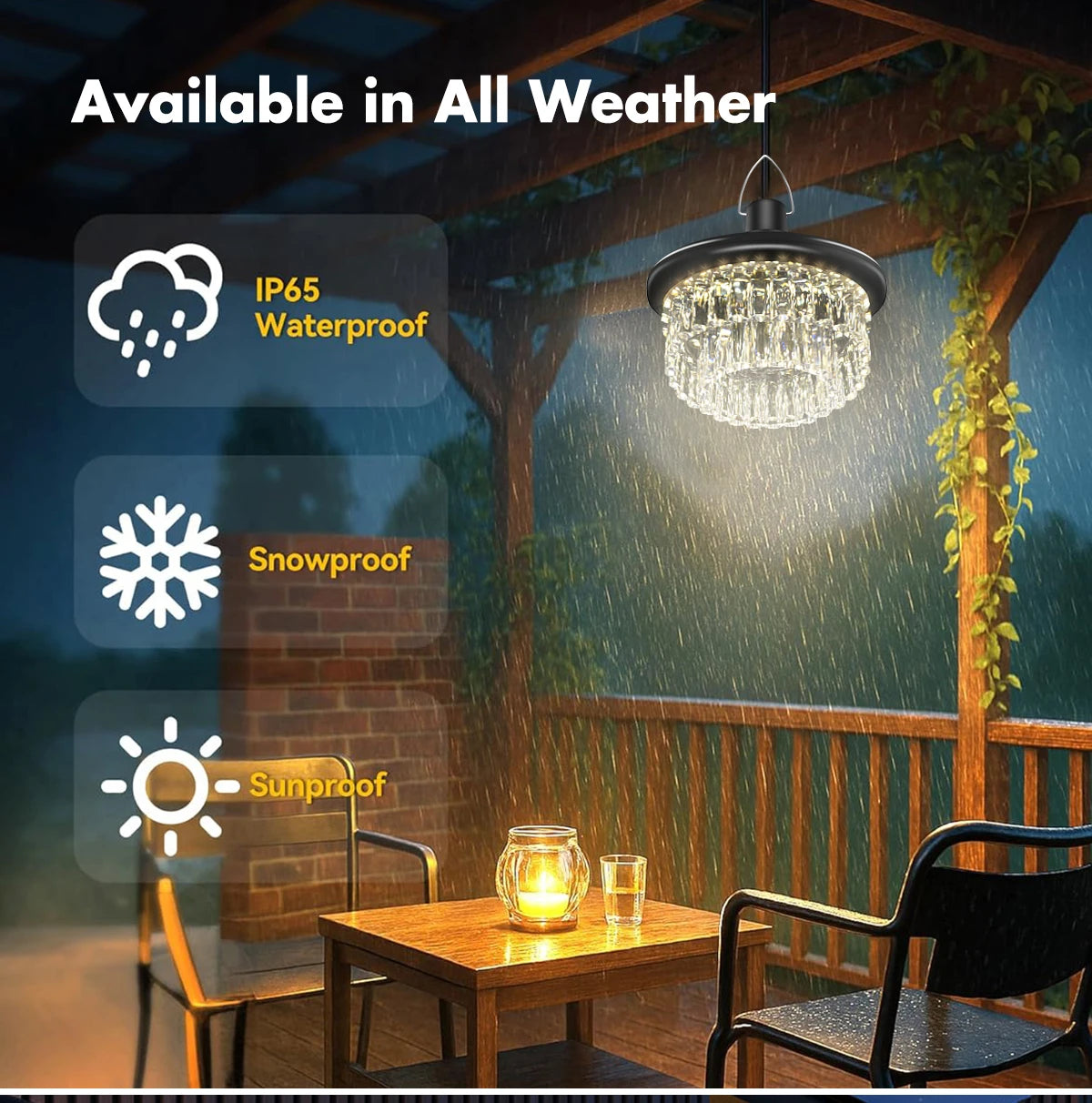 Waterproof Crystal Solar Pendent Light LED Solar Light Outdoor with Adjustable Color Changing Solar Garden Lamp for Gazebo Barn