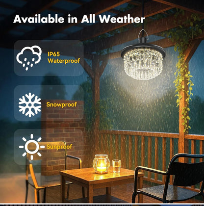 Waterproof Crystal Solar Pendent Light LED Solar Light Outdoor with Adjustable Color Changing Solar Garden Lamp for Gazebo Barn