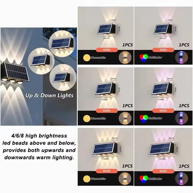 Up & Down Solar Wall Lights for Fences & Patio Walls – Warm White/RGB