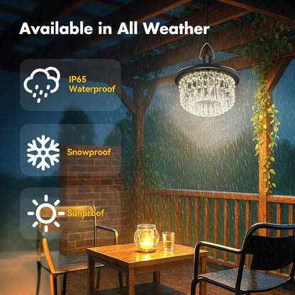 Waterproof Crystal Solar Pendent Light LED Solar Light Outdoor with Adjustable Color Changing Solar Garden Lamp for Gazebo Barn