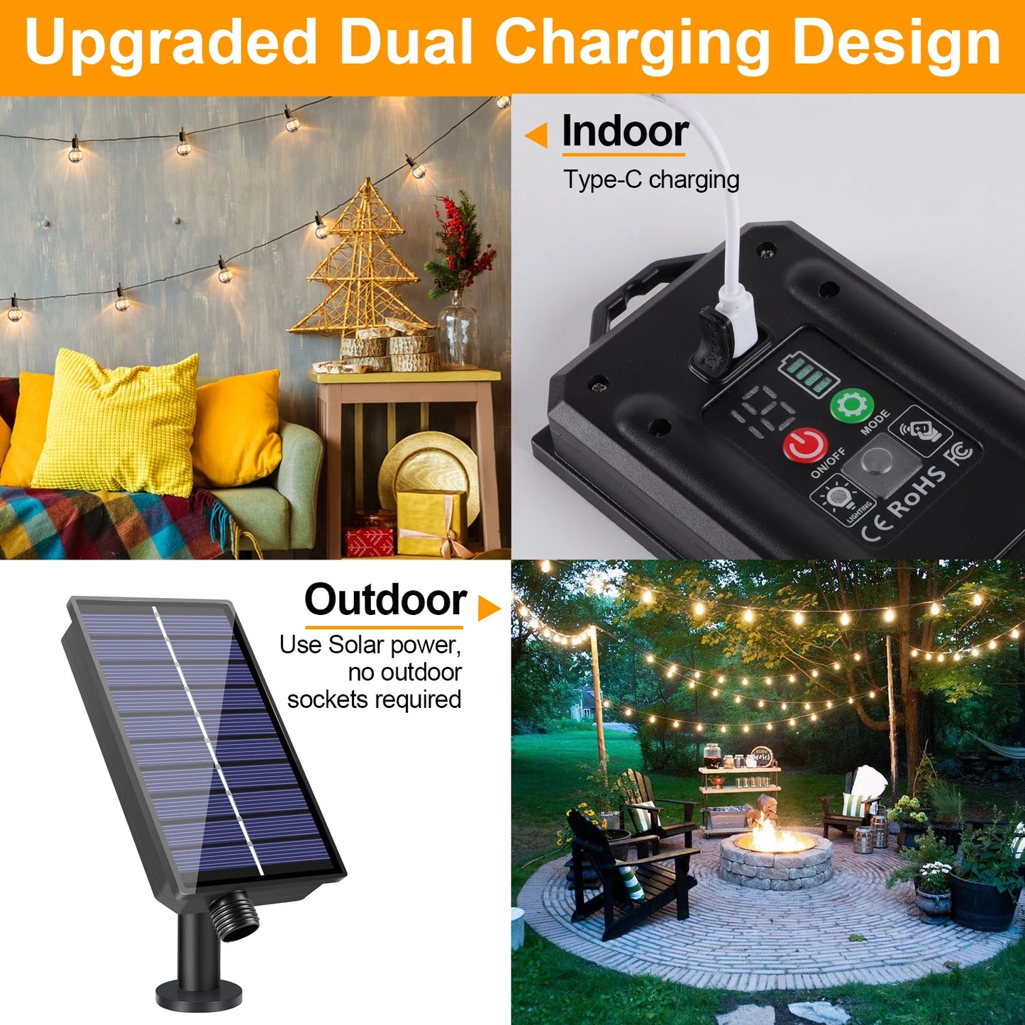 Solar G40 Globe String Lights for Patios & Backyard Bistros – 33/49/59 ft