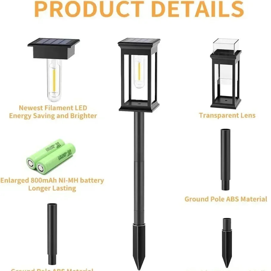 Solar Pathway Lights Outdoor Waterproof Vintage Tungsten LED Garden Lawn Stake Lights 4-8 Pack