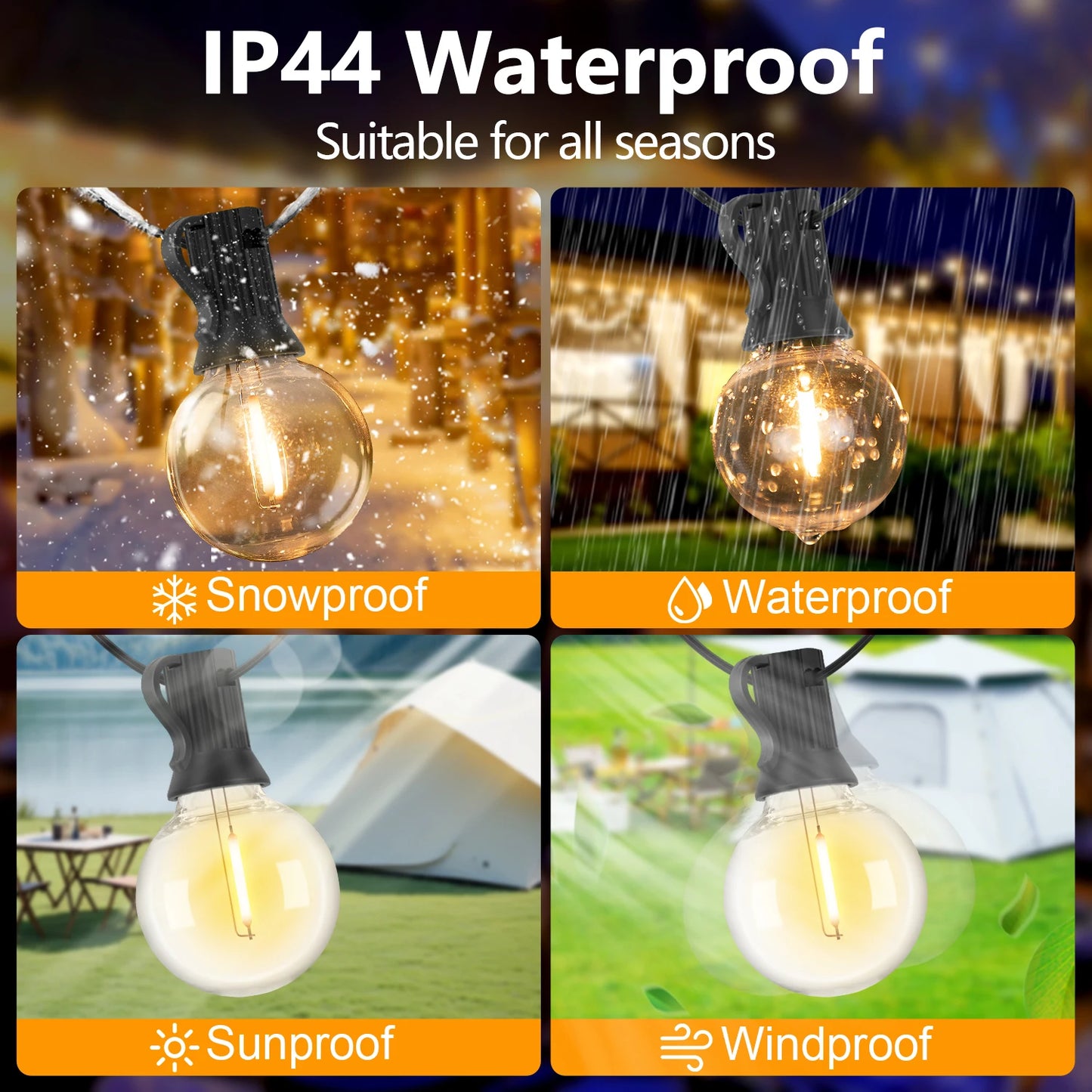 Solar G40 Globe String Lights for Patios & Backyard Bistros – 33/49/59 ft