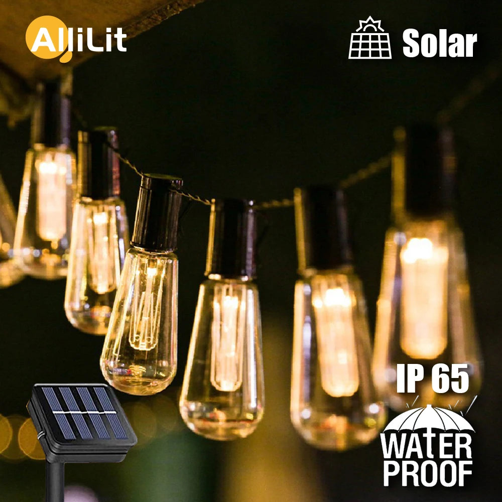 Solar String Lights Outdoor Waterproof Edison Bulb Retro Vintage LED Garden Patio Party Garland Lights 15-31FT