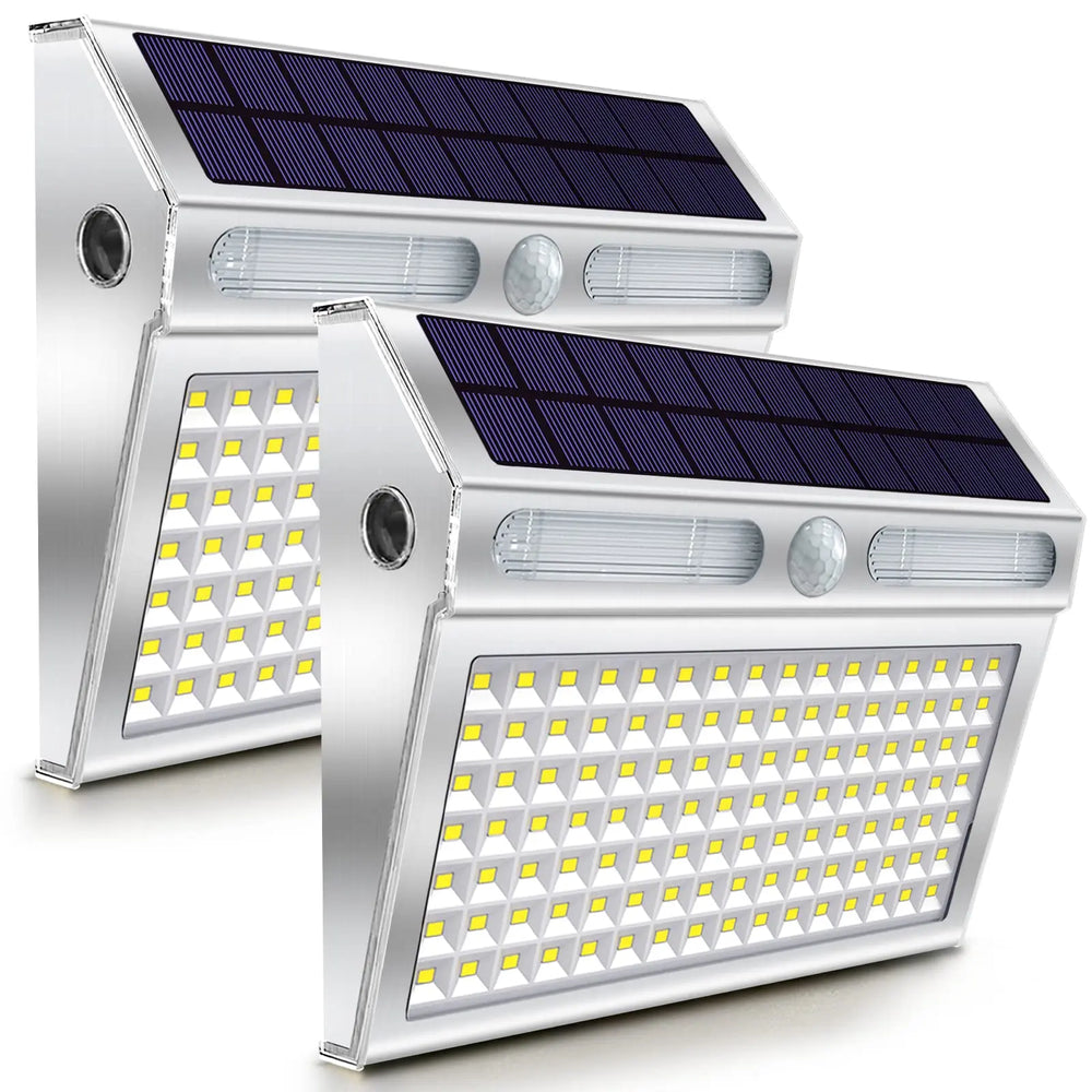 Solar Motion Sensor Light Outdoor Waterproof 112 LED Stainless Steel Security Lamp for Front Door Garage
