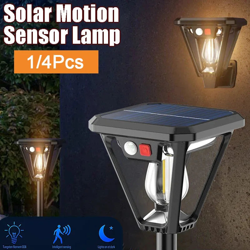 Solar Motion Sensor Light Outdoor Waterproof Dual Purpose Lawn Lamp and Wall Sconce for Garden Porch 1-4 Pack