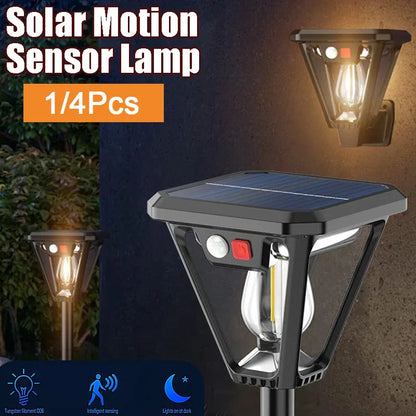 Solar Motion Sensor Light for Garden Paths & Porches – Stake/Wall Mount, 1/4 Pack