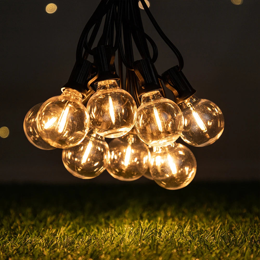 Solar G40 Globe String Lights for Patios & Backyard Bistros – 33/49/59 ft