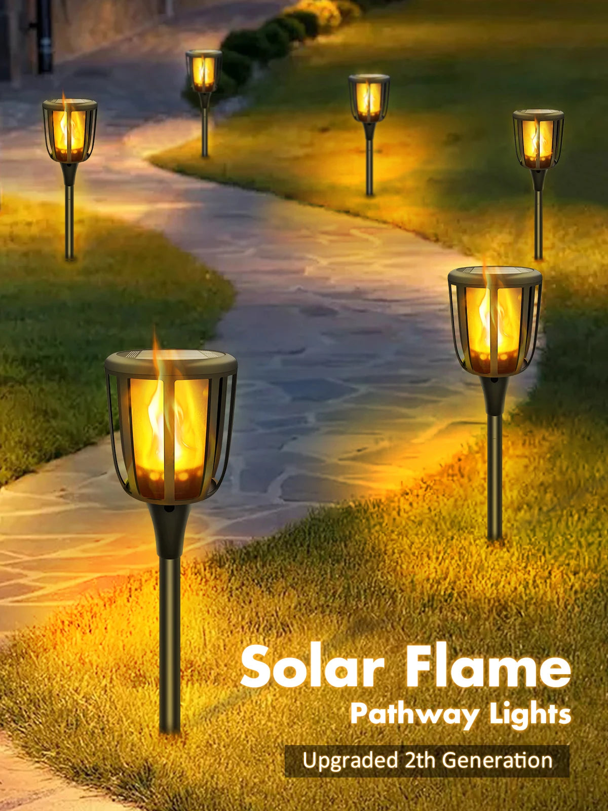 Solar Flame Torch Lights for Garden Paths & Lawn Edges – 1/2 Pack