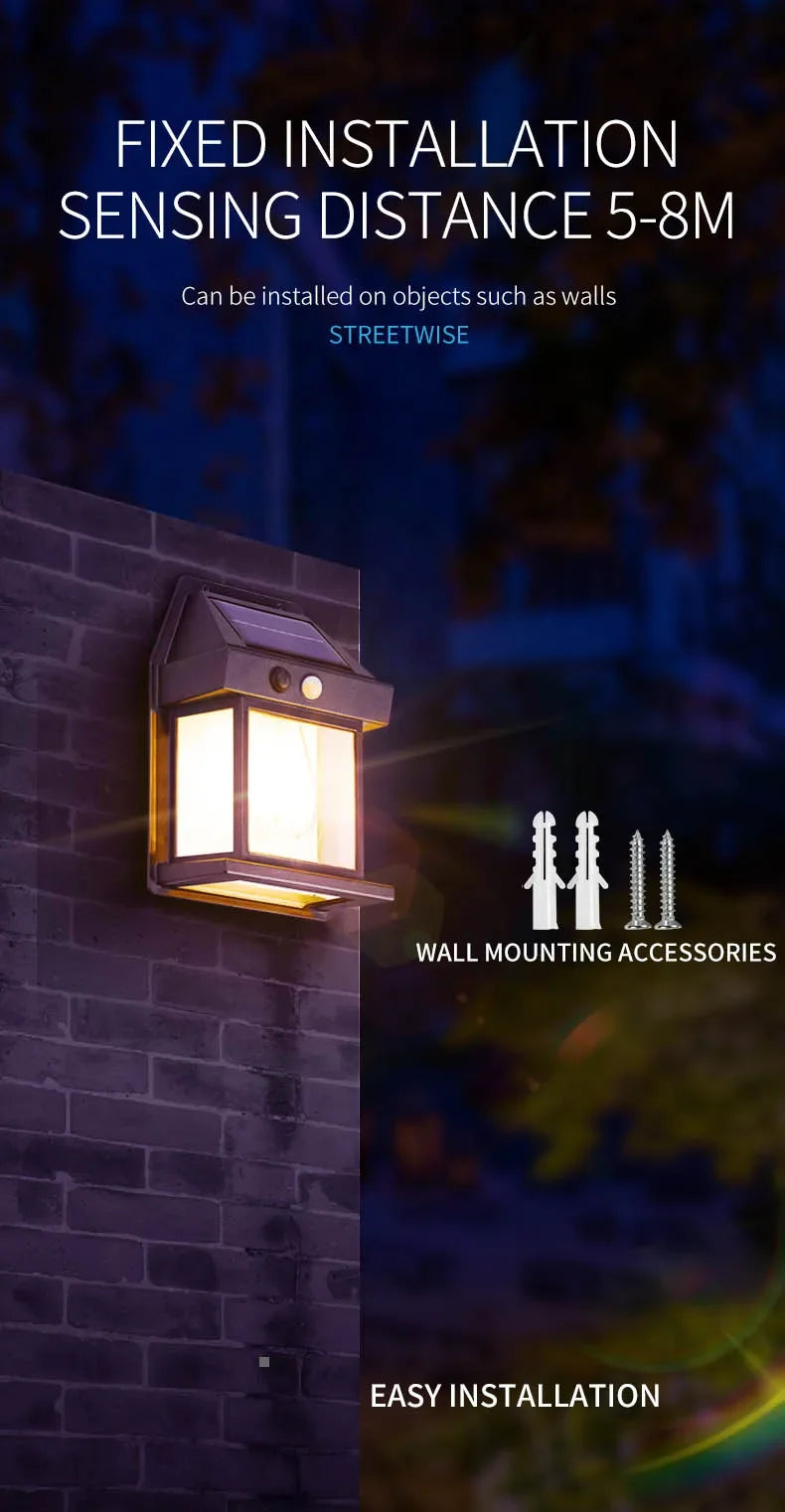 Solar Motion Sensor Wall Lantern for Fences & Porches