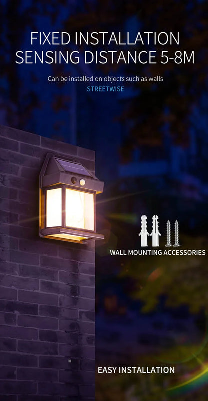 Solar Motion Sensor Wall Lantern for Fences & Porches