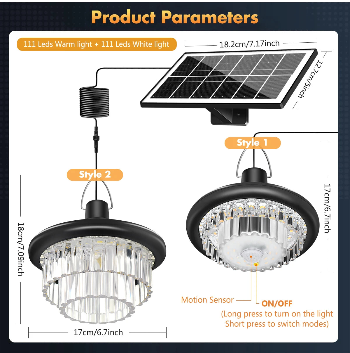 Waterproof Crystal Solar Pendent Light LED Solar Light Outdoor with Adjustable Color Changing Solar Garden Lamp for Gazebo Barn