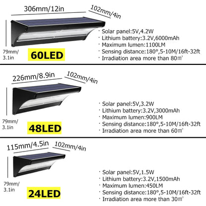 Solar Motion Sensor Flood Light for Garden Walls & Garages – 24/48/60 LED