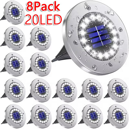 Solar In-Ground Disk Lights for Gardens & Lawn Edges – 20 LED, 1/4/8 Pack
