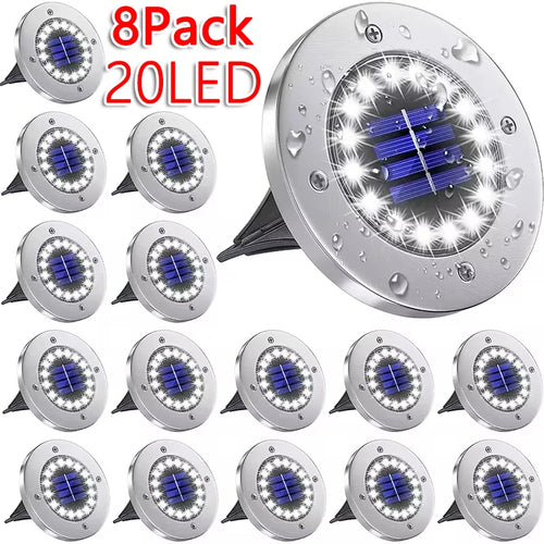 Solar In-Ground Disk Lights for Gardens & Lawn Edges – 20 LED, 1/4/8 Pack