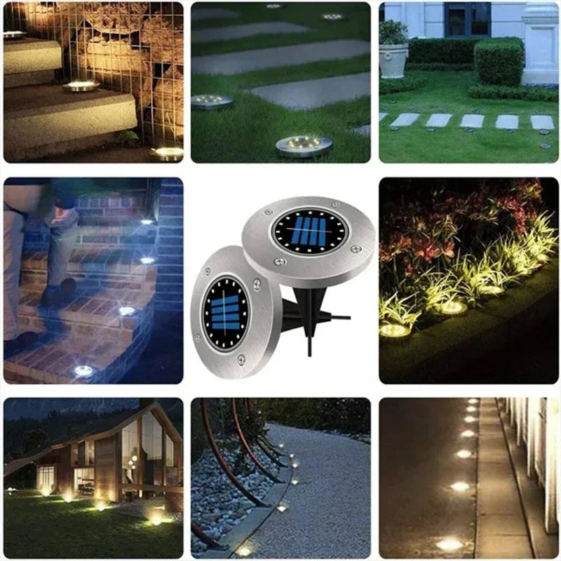 Solar In-Ground Disk Lights for Gardens & Lawn Edges – 20 LED, 1/4/8 Pack